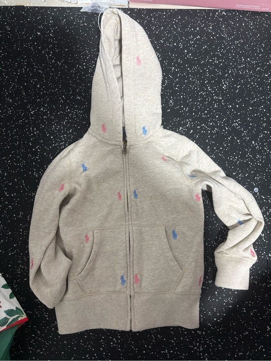 Polo Ralph Lauren Other - Polo by Ralph Lauren Kids Beige Zip Hoodie with Pink & Blue Embroidered Polo
